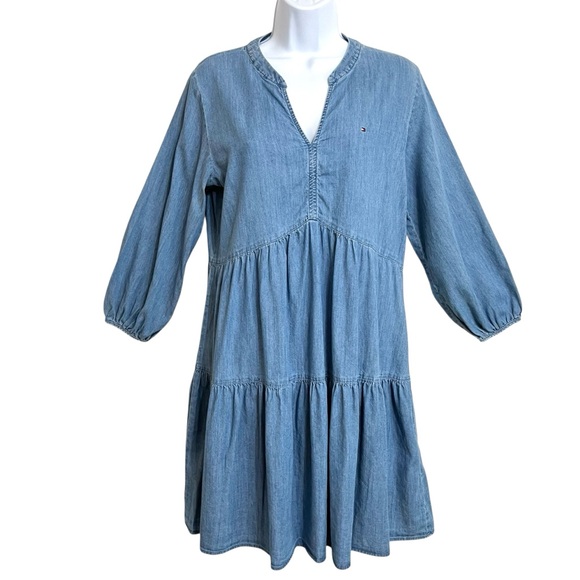 Tommy Hilfiger Dresses & Skirts - Tommy Hilfiger Tiered Chambray Coastal Cowgirl Mini Dress S Blue Western Cottage